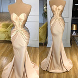 Elegant Champagne Long Mermaid Sweetheart Prom Dress With Crystals-showprettydress