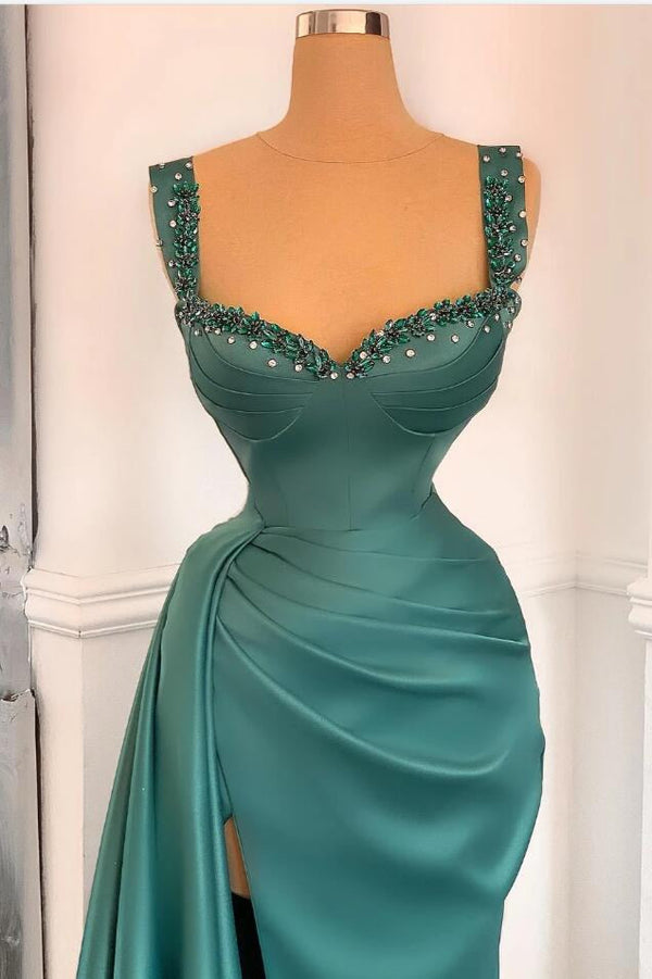 Elegant Green Sweetheart Straps Long Evening Dress With Beadings-showprettydress