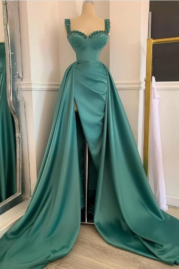 Elegant Green Sweetheart Straps Long Evening Dress With Beadings-showprettydress