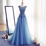 Elegant Illusion Sleeveless Lace Appliques A-line Lace-up Prom Party Gowns-showprettydress