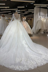 Elegant Long Ball Gown Sweetheart Tulle Wedding Dress with Sleeves-showprettydress