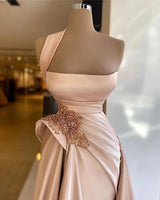 Elegant Long Champagne High Split Prom Dress-showprettydress