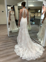 Elegant Long Mermaid Halter Appliques Lace Backless Wedding Dress-showprettydress