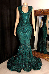 Elegant Long Mermaid Satin Lace Sleeveless Formal Prom Dress-showprettydress