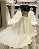 Elegant Long Princess Sweetheart Satin Wedding Dress with Sleeves-showprettydress