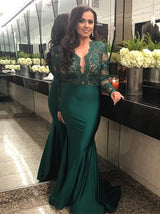 Elegant Long Sleeves Lace Prom Party GownsMermaid Green Women's Party Dress-showprettydress