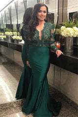 Elegant Long Sleeves Lace Prom Party GownsMermaid Green Women's Party Dress-showprettydress