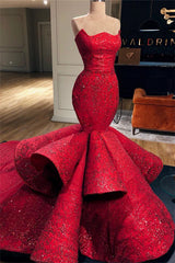 Elegant Mermaid Strapless Sleeveless Floor-Length Prom Party Gowns-showprettydress