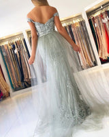 Elegant Princess Tulle Off-the-shoulder Lace Mermaid Prom Dresses-showprettydress