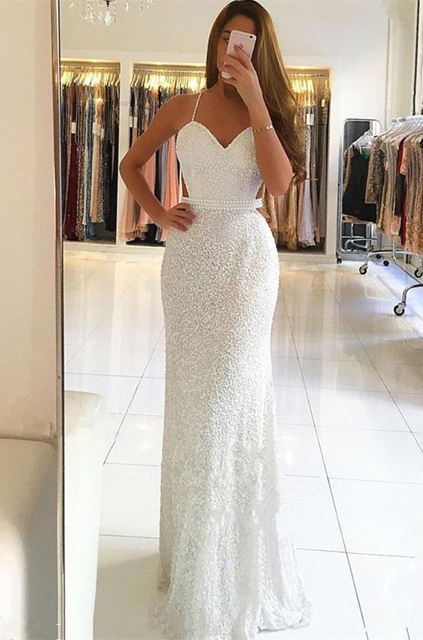 Elegant Spaghetti Straps Sleeveless A-Line Floor-Length Prom Party Gowns-showprettydress