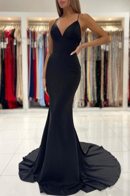 Fabulous Black Spaghetti Straps Mermaid Prom Dresses Long Party Dresses-showprettydress