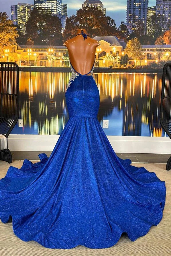 Fabulous Long Mermaid Halter Sleeveless Backless Prom Dress With Beading-showprettydress