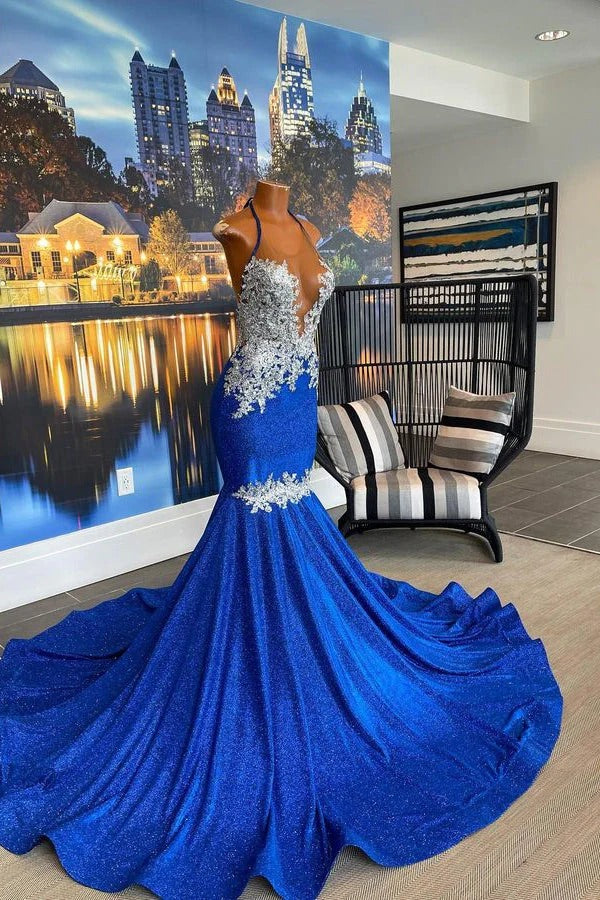 Fabulous Long Mermaid Halter Sleeveless Backless Prom Dress With Beading-showprettydress