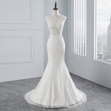 Glamorous Long Mermaid Tulle Appliques Lace Wedding Dress-showprettydress