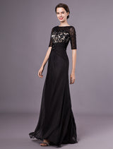 Gorgeous Black Evening Dresses Half Sleeves Lace Beading Chiffon Long Formal Gowns wedding guest dress-showprettydress