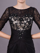 Gorgeous Black Evening Dresses Half Sleeves Lace Beading Chiffon Long Formal Gowns wedding guest dress-showprettydress