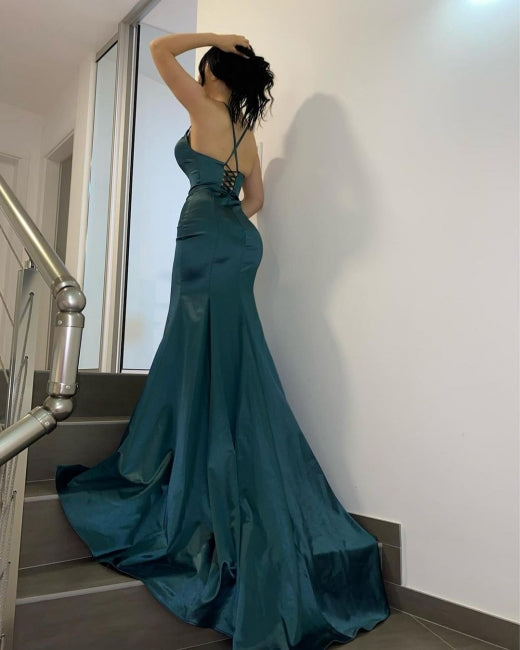 Gorgeous Dark Green V-neck Prom Dresses Long Mermaid-showprettydress