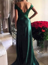 Gorgeous Evening Dress A Line V Neck Elastic Woven Satin Floor Length Split Front Social Party Dresses-showprettydress