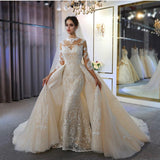 Gorgeous Long A-Line Sweetheart Appliques Lace Wedding Dress with Sleeves-showprettydress