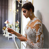 Gorgeous Long A-Line Sweetheart Appliques Lace Wedding Dress with Sleeves-showprettydress