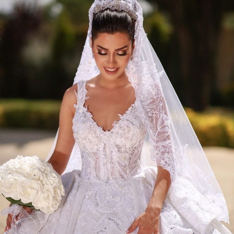 Gorgeous Long Ball Gown Off-the-shoulder Lace Wedding Dress-showprettydress