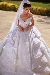 Gorgeous Long Ball Gown Off-the-shoulder Lace Wedding Dress-showprettydress