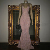 Gorgeous Sequined Mermaid Spaghetti-strap Long Sleevesless Prom Party Gowns-showprettydress