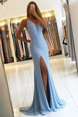 Gorgeous Spaghetti-Strap Sleeveless Mermaid Slit Long Evening Dress-showprettydress