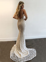 Gorgeous V-Neck Prom Party Gowns| Lace Mermaid Evening Gowns-showprettydress