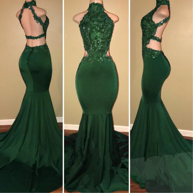 Green lace mermaid prom dress, green evening dress-showprettydress