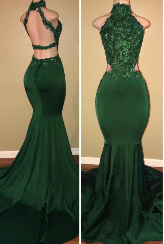 Green lace mermaid prom dress, green evening dress-showprettydress