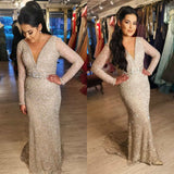 Illusion neck Sparkle V-neck Sequined Floor-length Evening Dress-showprettydress