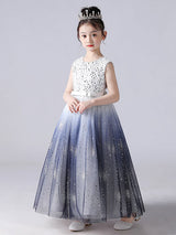 Ink Blue Jewel Neck Sleeveless Sequins Kids Social Party Dresses Princess Dress-showprettydress