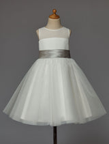 Ivory flower girl dress With Bow Sash Chiffon Satin-showprettydress