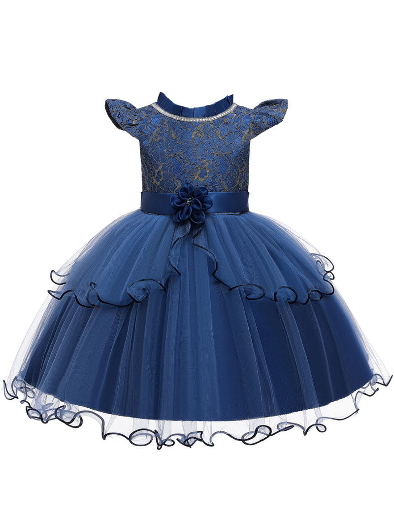 Jewel Neck Polyester Cotton Sleeveless Short Princess Beaded Kids Party Dresses-showprettydress