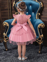 Jewel Neck Polyester Cotton Sleeveless Short Princess Beaded Kids Party Dresses-showprettydress