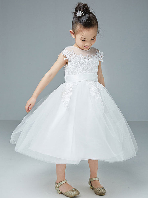 Jewel Neck Polyester Cotton Sleeveless Short Princess Embroidered Kids Social Party Dresses-showprettydress