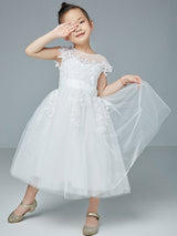 Jewel Neck Polyester Cotton Sleeveless Short Princess Embroidered Kids Social Party Dresses-showprettydress