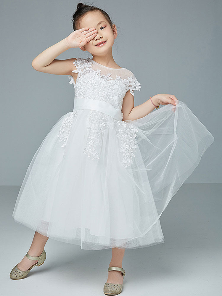 Jewel Neck Polyester Cotton Sleeveless Short Princess Embroidered Kids Social Party Dresses-showprettydress