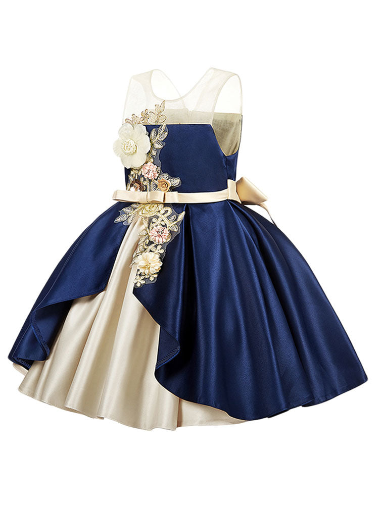 Jewel Neck Polyester Sleeveless Short Ball Gown Bows Kids Party Dresses-showprettydress