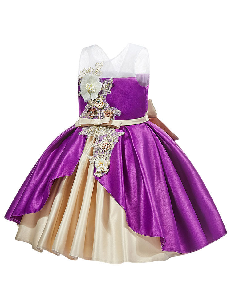 Jewel Neck Polyester Sleeveless Short Ball Gown Bows Kids Party Dresses-showprettydress