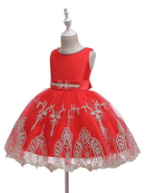 Jewel Neck Short Sleeves Bows Kids Social Party Dresses-showprettydress