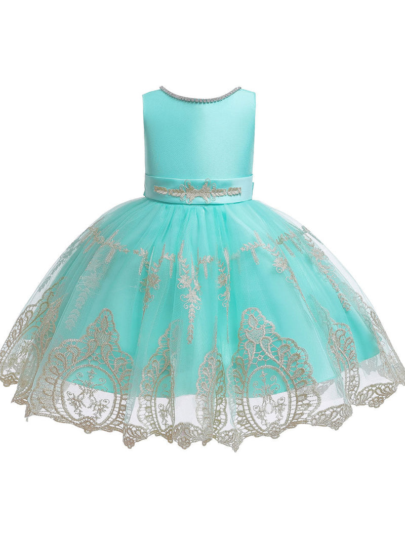 Jewel Neck Short Sleeves Bows Kids Social Party Dresses-showprettydress