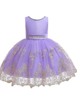 Jewel Neck Short Sleeves Bows Kids Social Party Dresses-showprettydress