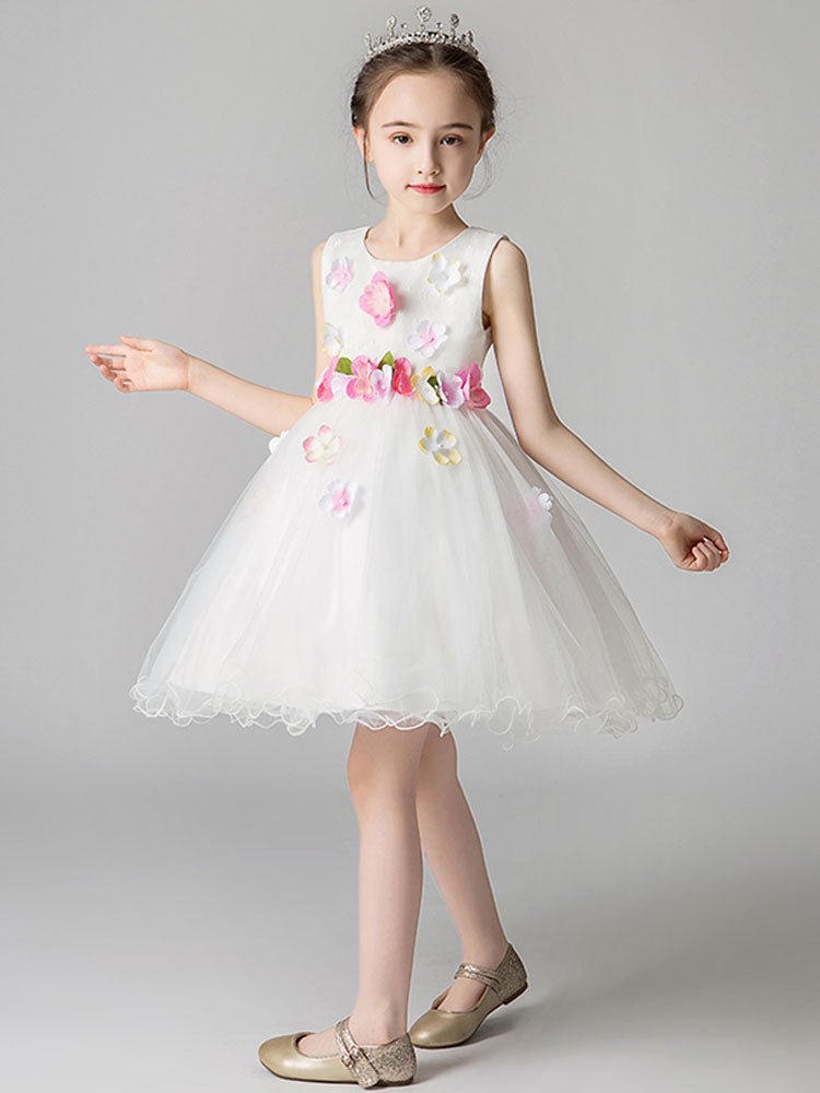 Jewel Neck Sleeveless Flowers Formal Kids Pageant flower girl dresses-showprettydress