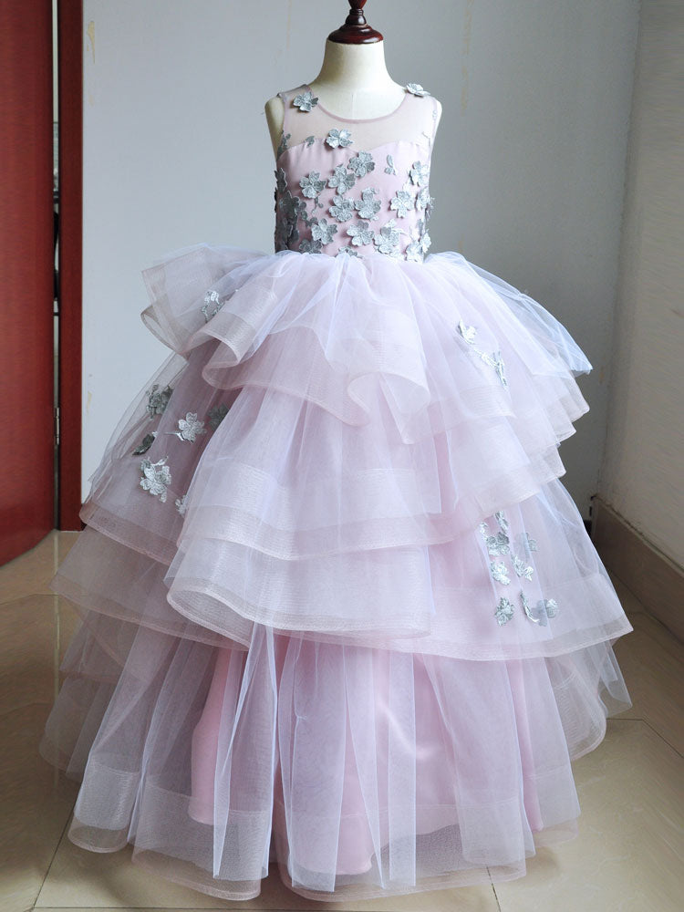 Jewel Neck Sleeveless Lace Kids Social Pageant Dresses-showprettydress