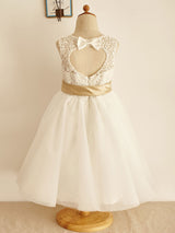 Jewel Neck Sleeveless Sash Kids Social Party Dresses-showprettydress