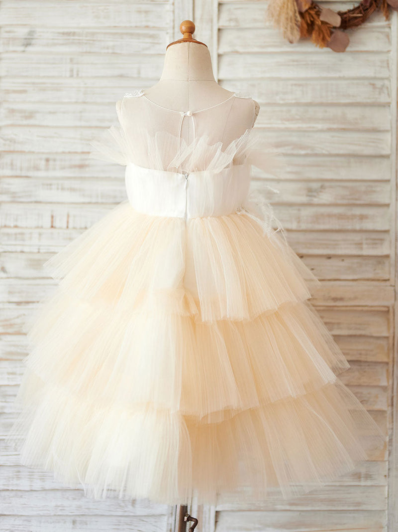 Jewel Neck Tulle Sleeveless Short Princess Beaded Kids Pale Mauve Party Dresses-showprettydress