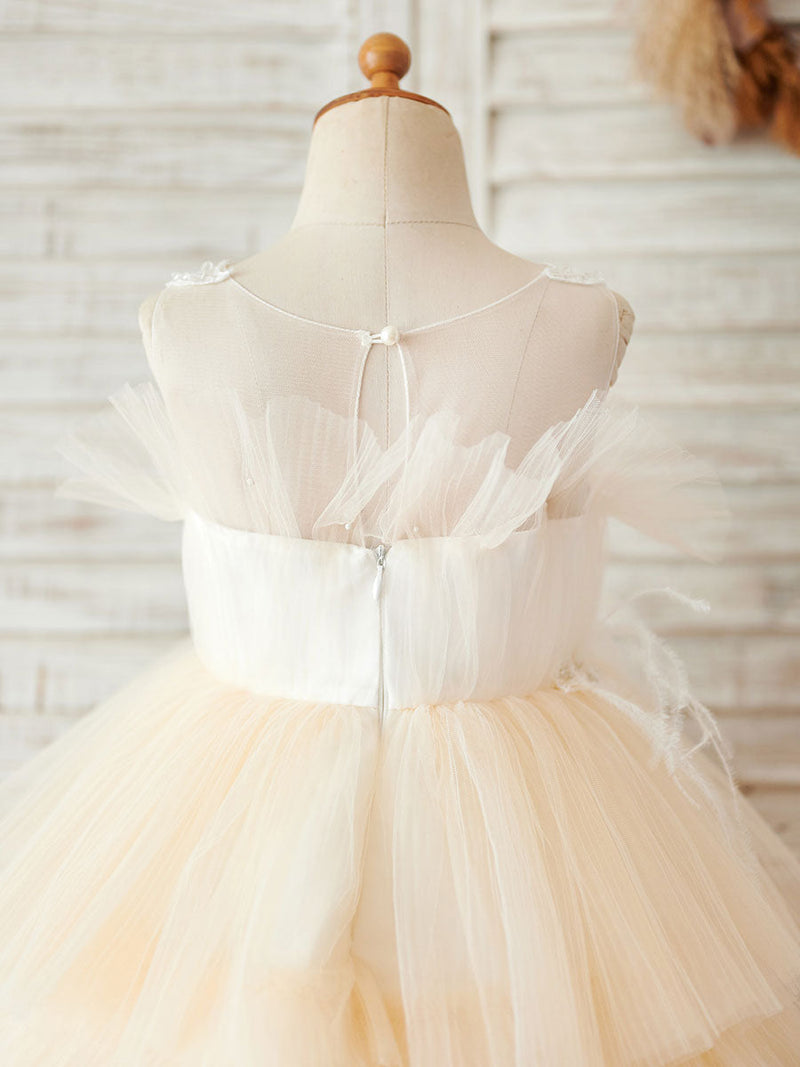 Jewel Neck Tulle Sleeveless Short Princess Beaded Kids Pale Mauve Party Dresses-showprettydress