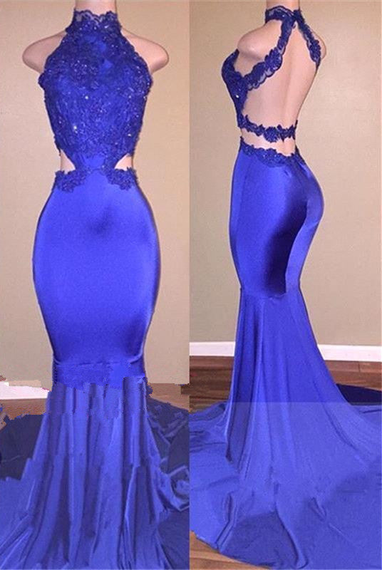 Lace Appliques Mermaid Evening Gowns Prom Party Gowns-showprettydress